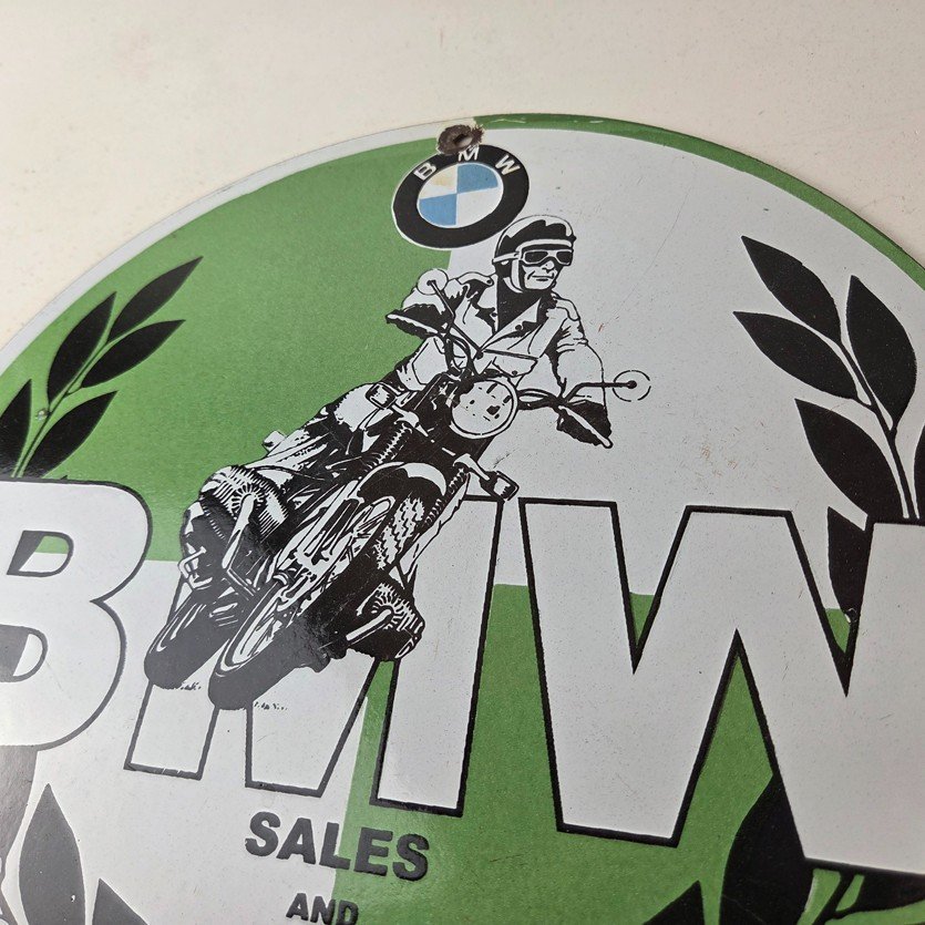 Vintage BMW Sign - Porcelain Motorcycle Gas Pump Service Auto Sign - Image 12