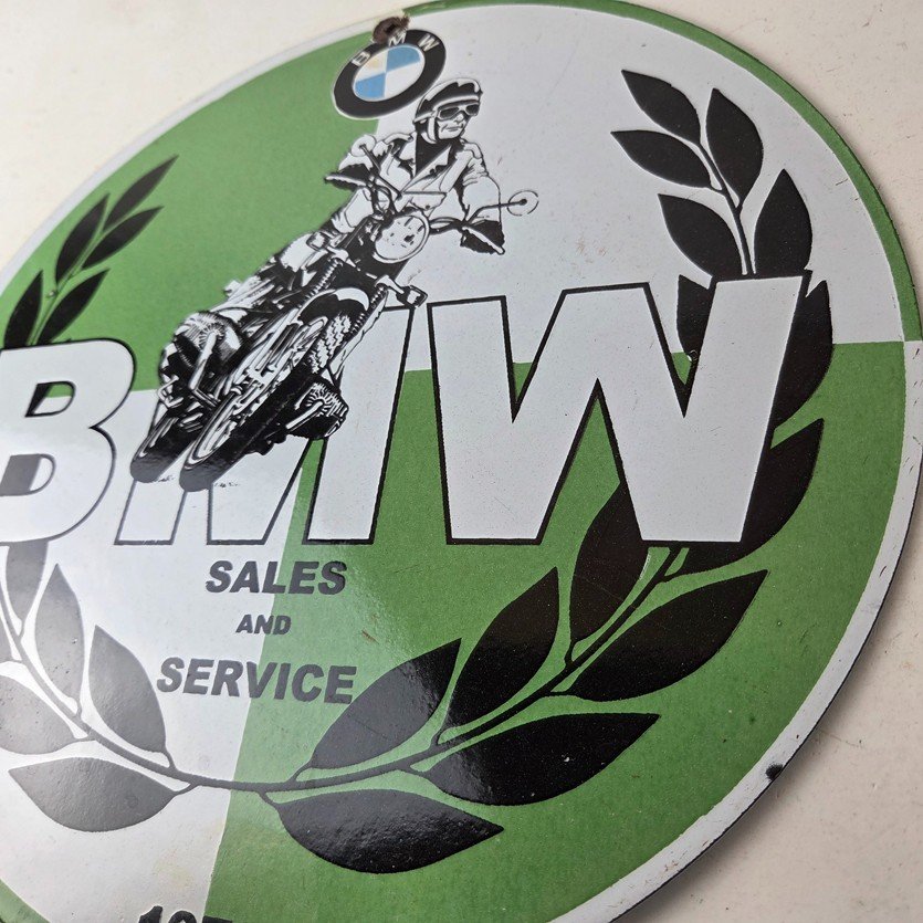 Vintage BMW Sign - Porcelain Motorcycle Gas Pump Service Auto Sign - Image 13