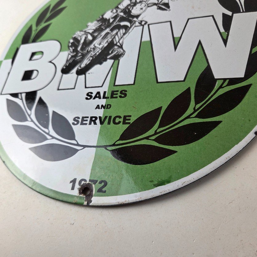 Vintage BMW Sign - Porcelain Motorcycle Gas Pump Service Auto Sign - Image 14