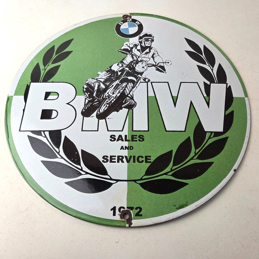 Vintage BMW Sign - Porcelain Motorcycle Gas Pump Service Auto Sign - Image 15