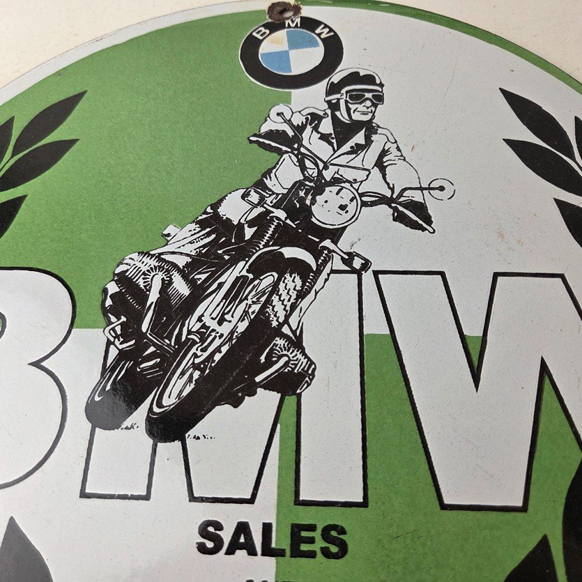 Vintage BMW Sign - Porcelain Motorcycle Gas Pump Service Auto Sign - Image 3