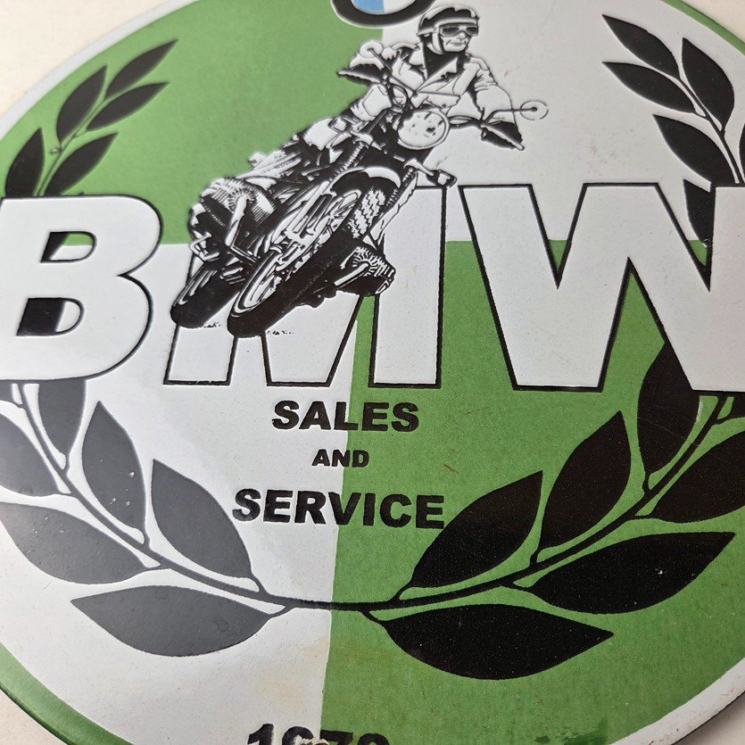 Vintage BMW Sign - Porcelain Motorcycle Gas Pump Service Auto Sign - Image 4