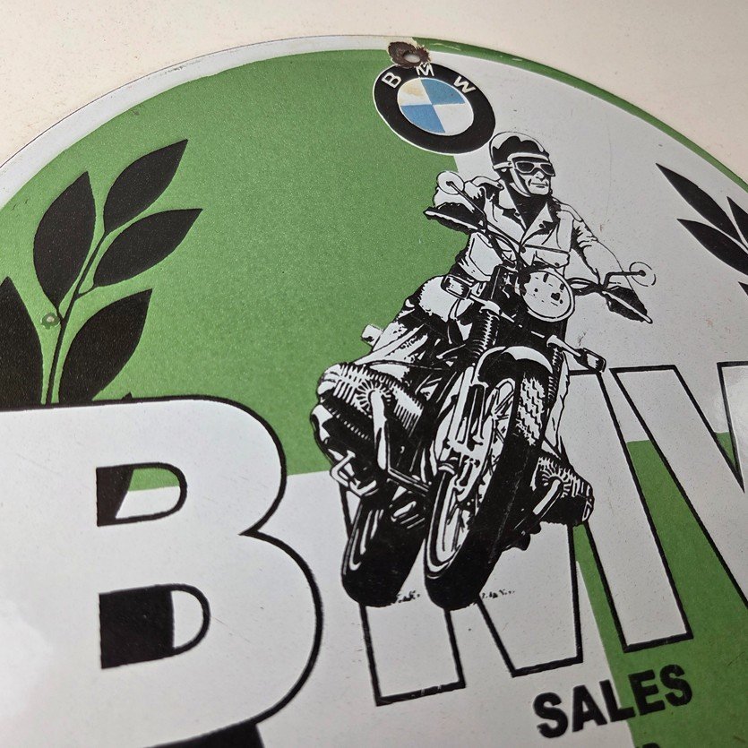 Vintage BMW Sign - Porcelain Motorcycle Gas Pump Service Auto Sign - Image 5