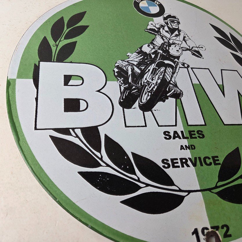Vintage BMW Sign - Porcelain Motorcycle Gas Pump Service Auto Sign - Image 6