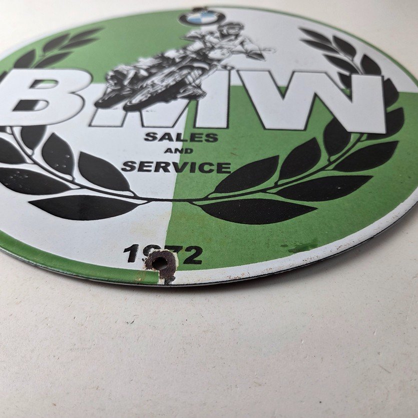 Vintage BMW Sign - Porcelain Motorcycle Gas Pump Service Auto Sign - Image 10