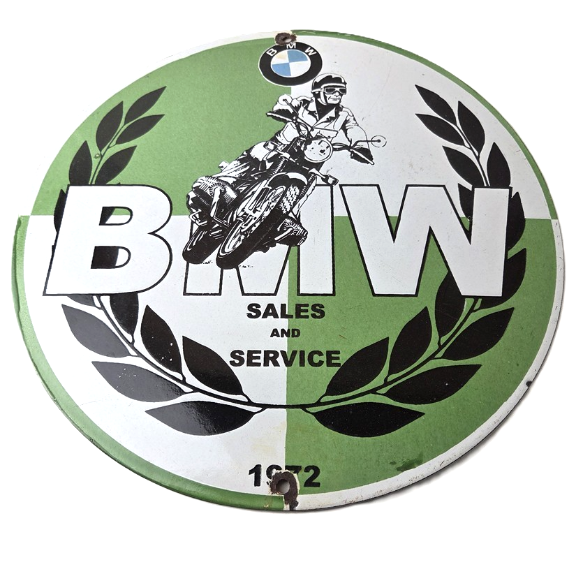Vintage BMW Sign - Porcelain Motorcycle Gas Pump Service Auto Sign