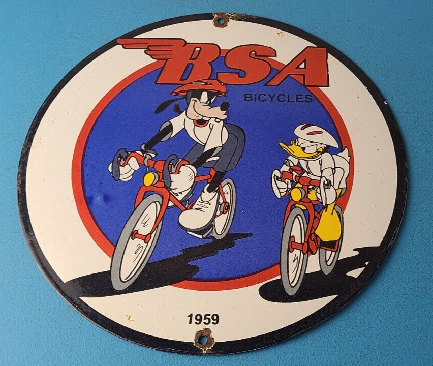 Vintage BSA Motorcycle Sign - Motor Bike Gas Pump Service Porcelain Sign
