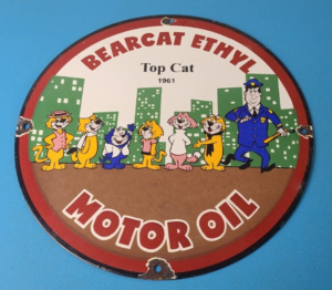 Vintage Bearcat Motor Oil Sign Gas Service Ethyl Gasoline Porcelain Sign 305898993485