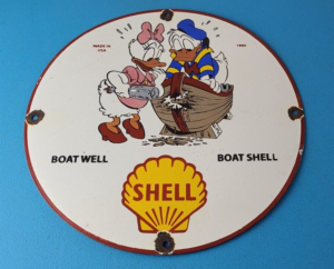 Vintage Boat Shell Gasoline Sign Walt Disney Old Wooden Boat Gas Oil Pump Sign 305870595945