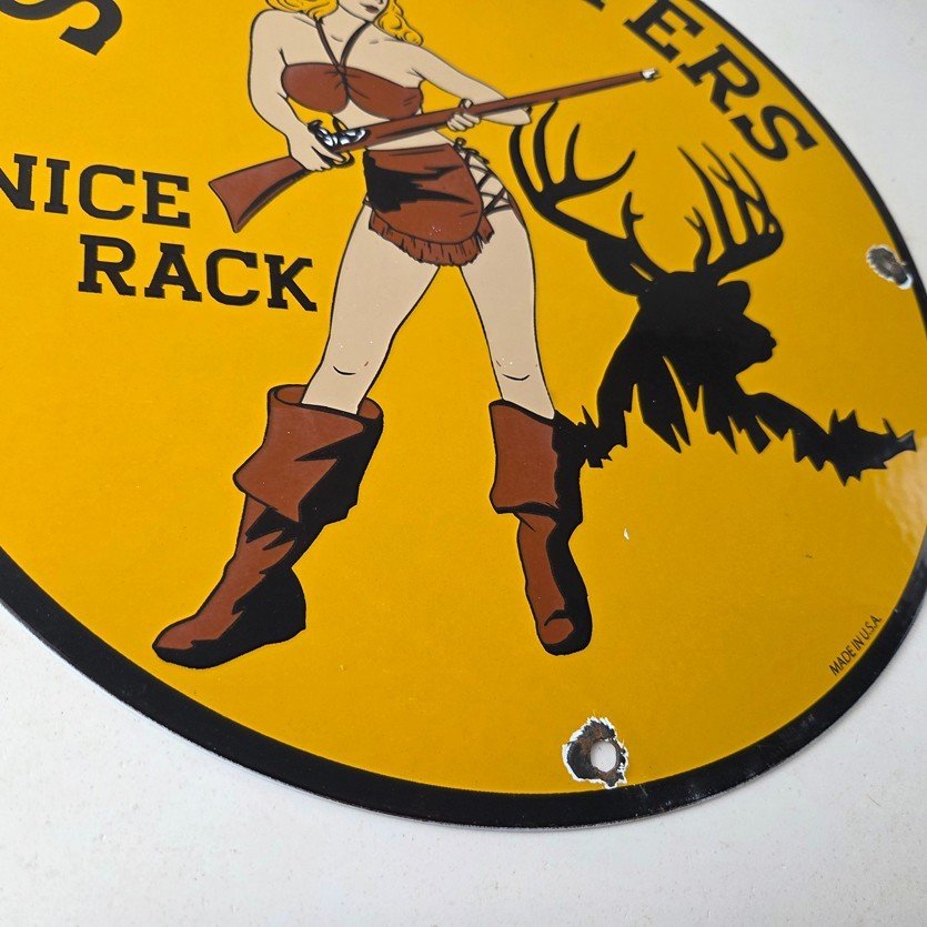 Vintage Browning Rifles Sign - Size Matters Deer Hunting Guns Porcelain Gas Sign - Image 11