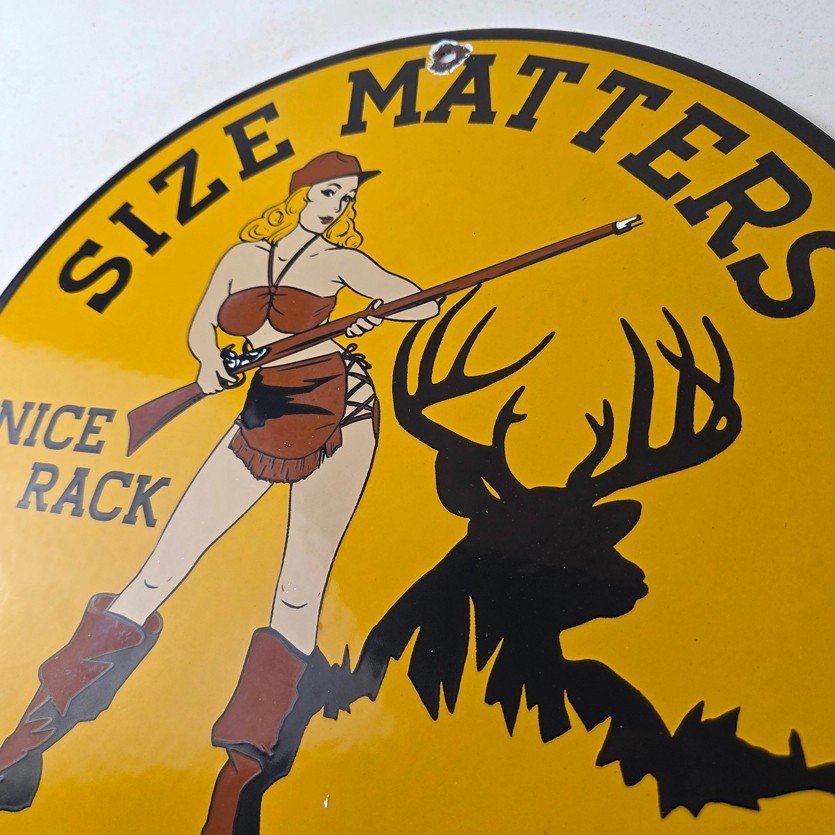 Vintage Browning Rifles Sign - Size Matters Deer Hunting Guns Porcelain Gas Sign - Image 12