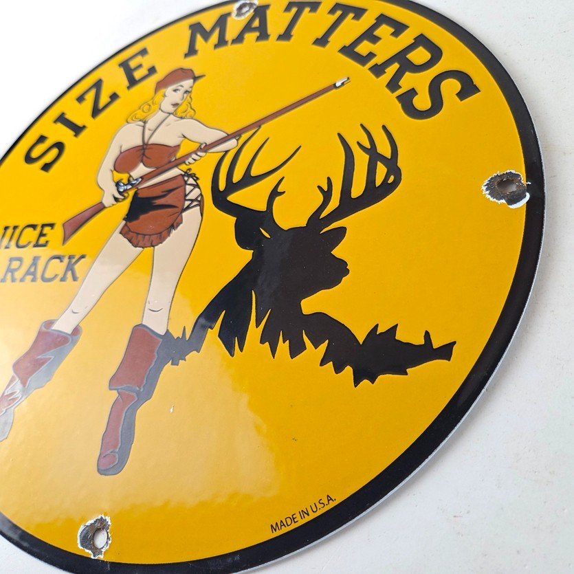 Vintage Browning Rifles Sign - Size Matters Deer Hunting Guns Porcelain Gas Sign - Image 13