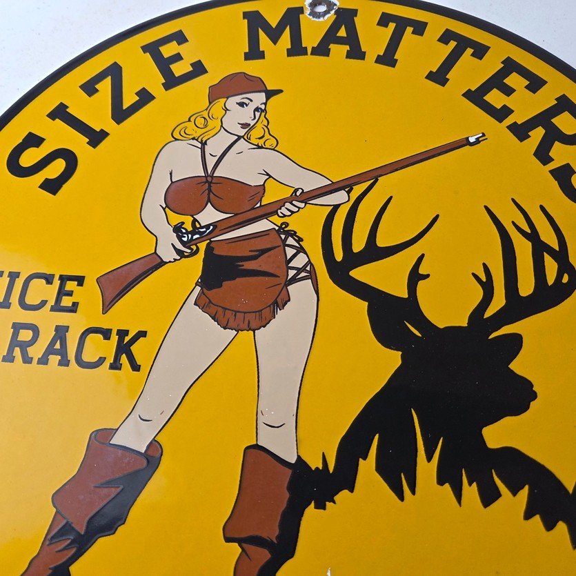 Vintage Browning Rifles Sign - Size Matters Deer Hunting Guns Porcelain Gas Sign - Image 3