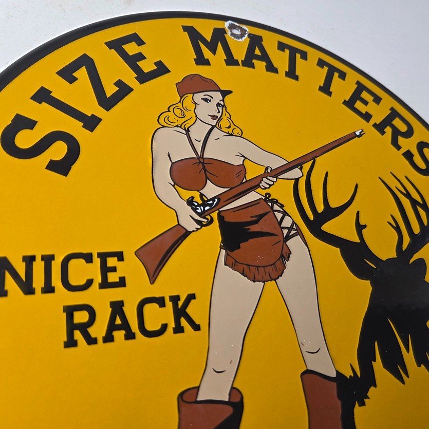 Vintage Browning Rifles Sign - Size Matters Deer Hunting Guns Porcelain Gas Sign - Image 5