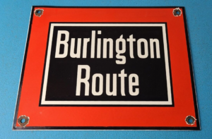 Vintage Burlington Route Railroad Sign Railway Train Station Porcelain Sign 305870949305