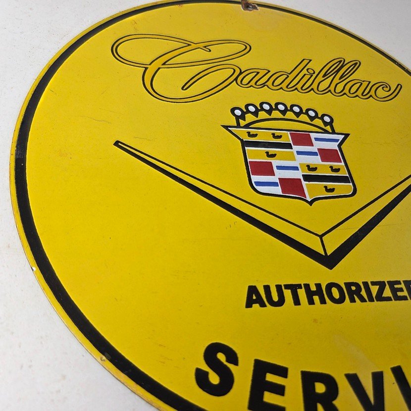 Vintage Cadillac Service Sign - Gas Dealership Sales Automobiles Porcelain Sign - Image 6
