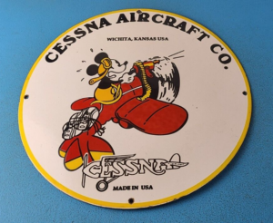 Vintage Cessna Aircraft Sign Mickey Mouse Gas Pump Airplane Porcelain Sign 305869985185