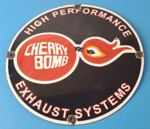 Vintage Cherry Bomb Sign Auto Mechanic Exhaust Gas Pump Hot Rod Porcelain Sign 305895595395