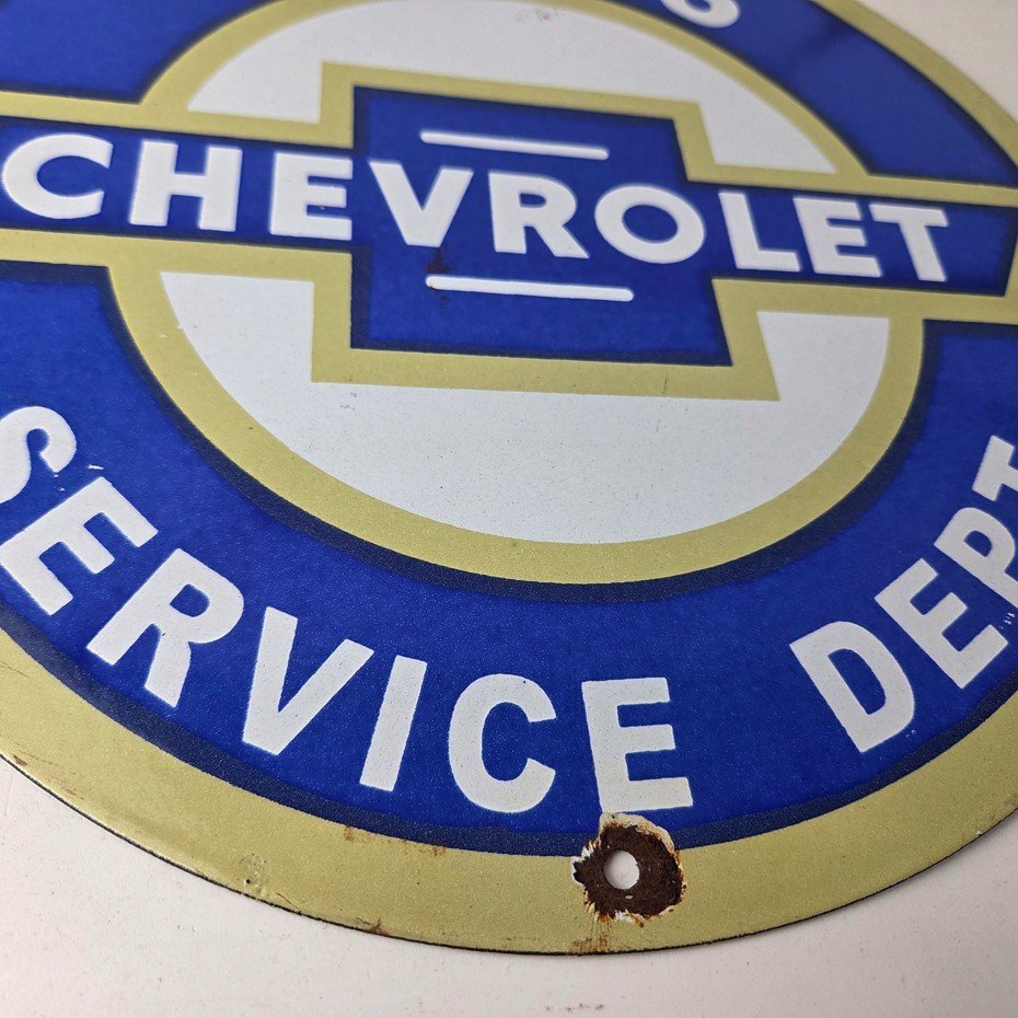 Vintage Chevrolet Sign - Service Dept. Automobile Motors Gas Pump Porcelain Sign - Image 11
