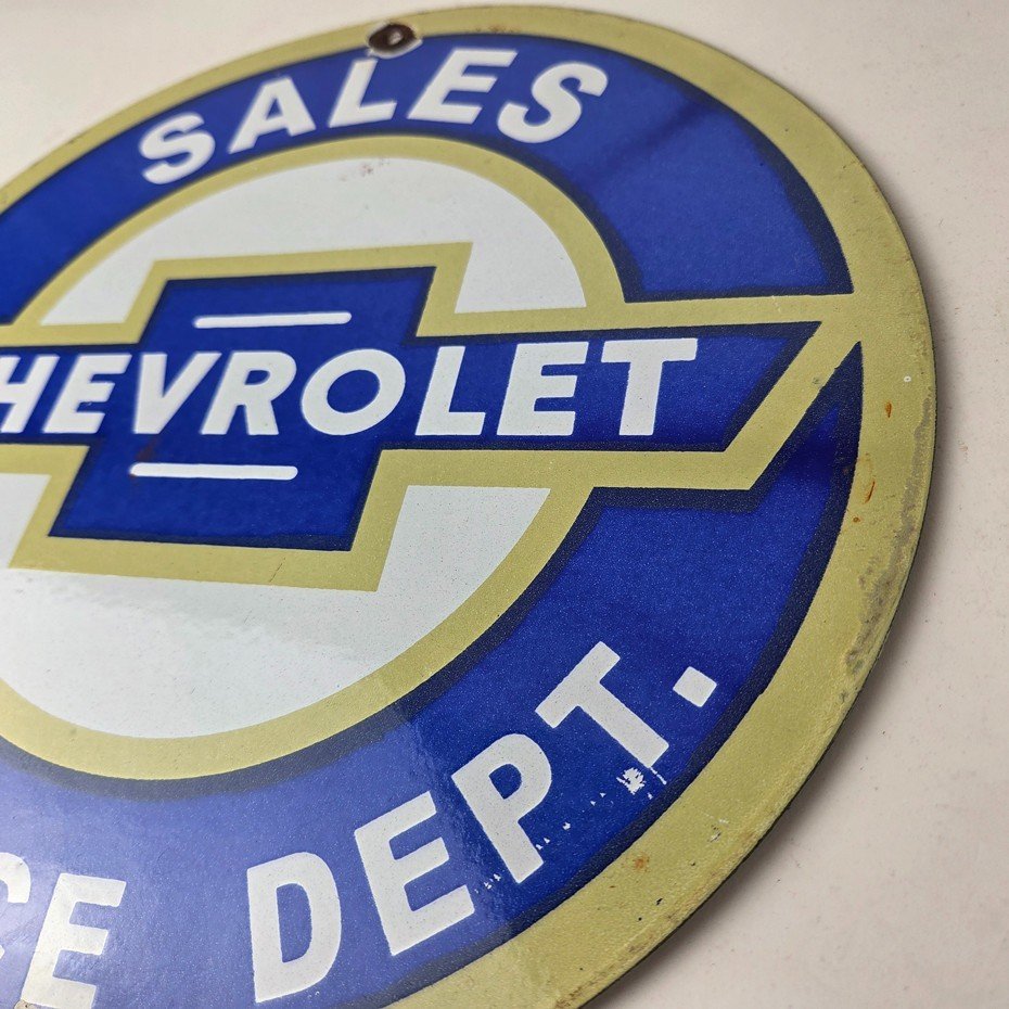 Vintage Chevrolet Sign - Service Dept. Automobile Motors Gas Pump Porcelain Sign - Image 13