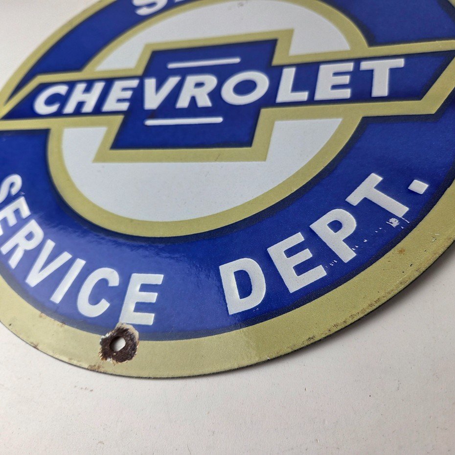 Vintage Chevrolet Sign - Service Dept. Automobile Motors Gas Pump Porcelain Sign - Image 14
