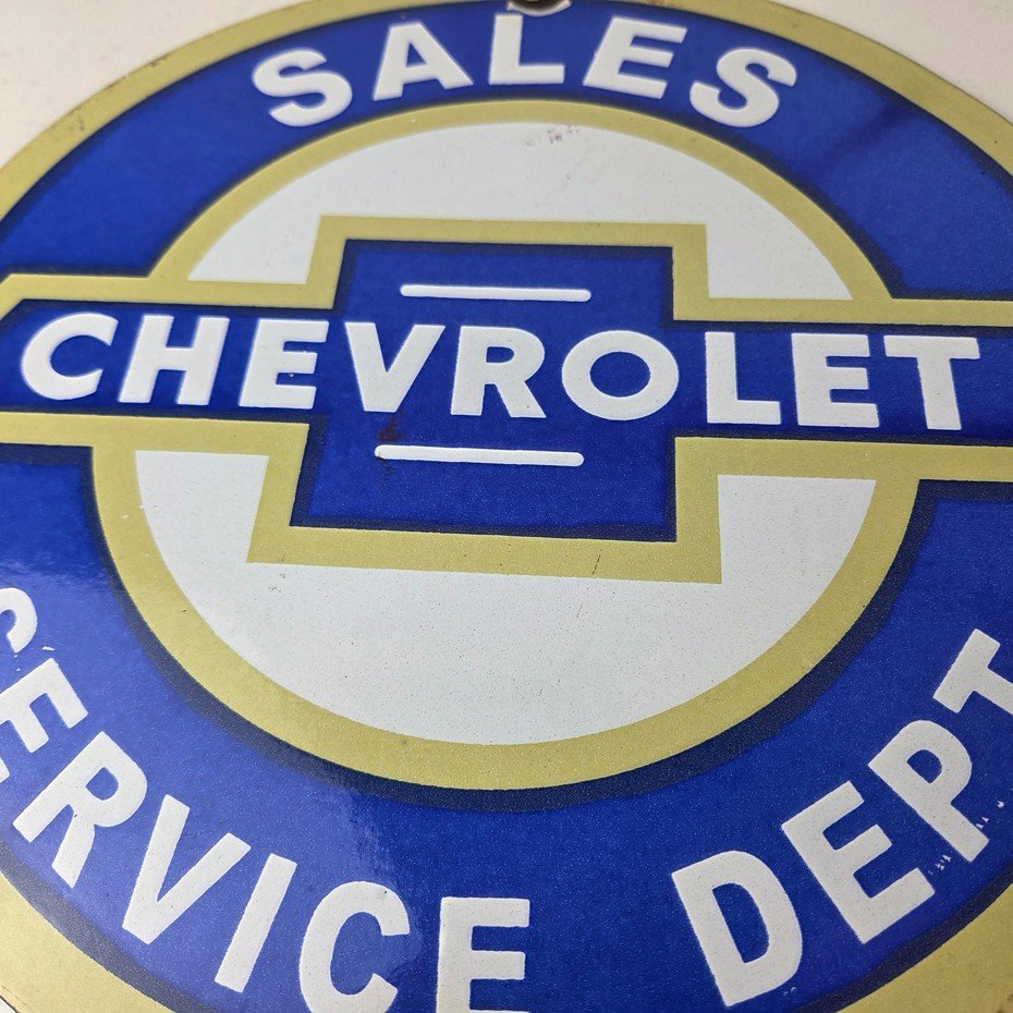 Vintage Chevrolet Sign - Service Dept. Automobile Motors Gas Pump Porcelain Sign - Image 4