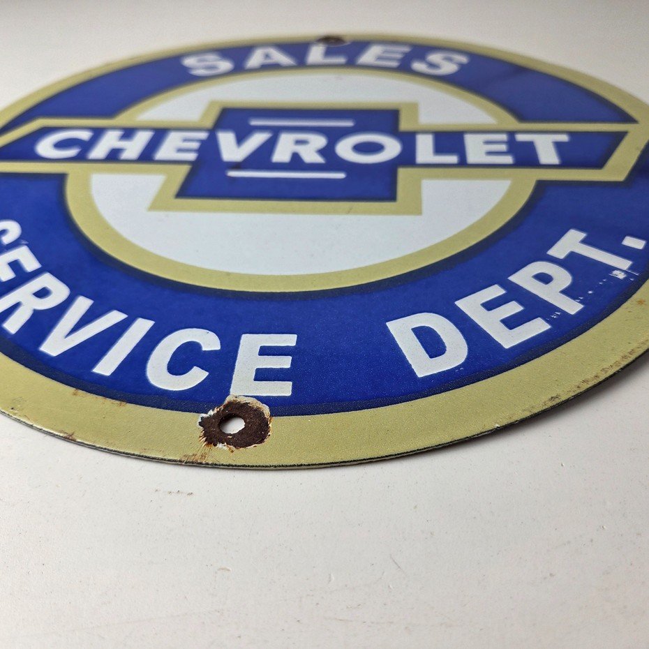 Vintage Chevrolet Sign - Service Dept. Automobile Motors Gas Pump Porcelain Sign - Image 10
