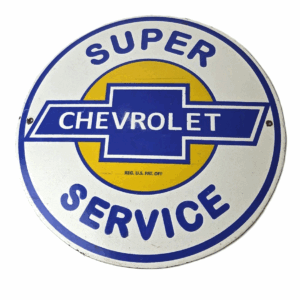 Vintage Chevrolet Sign - Super Service Automobile Motors Gas Pump Porcelain Sign