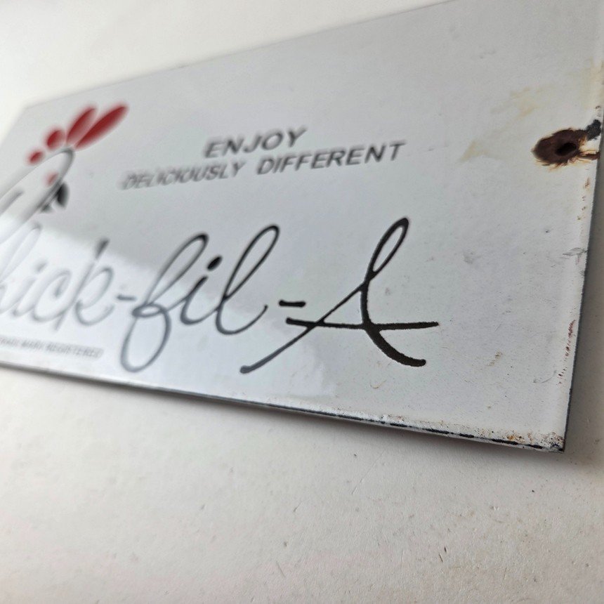 Vintage Chick Fil A Sign - Chicken Fast Food Porcelain Gas Pump Sign - Image 13