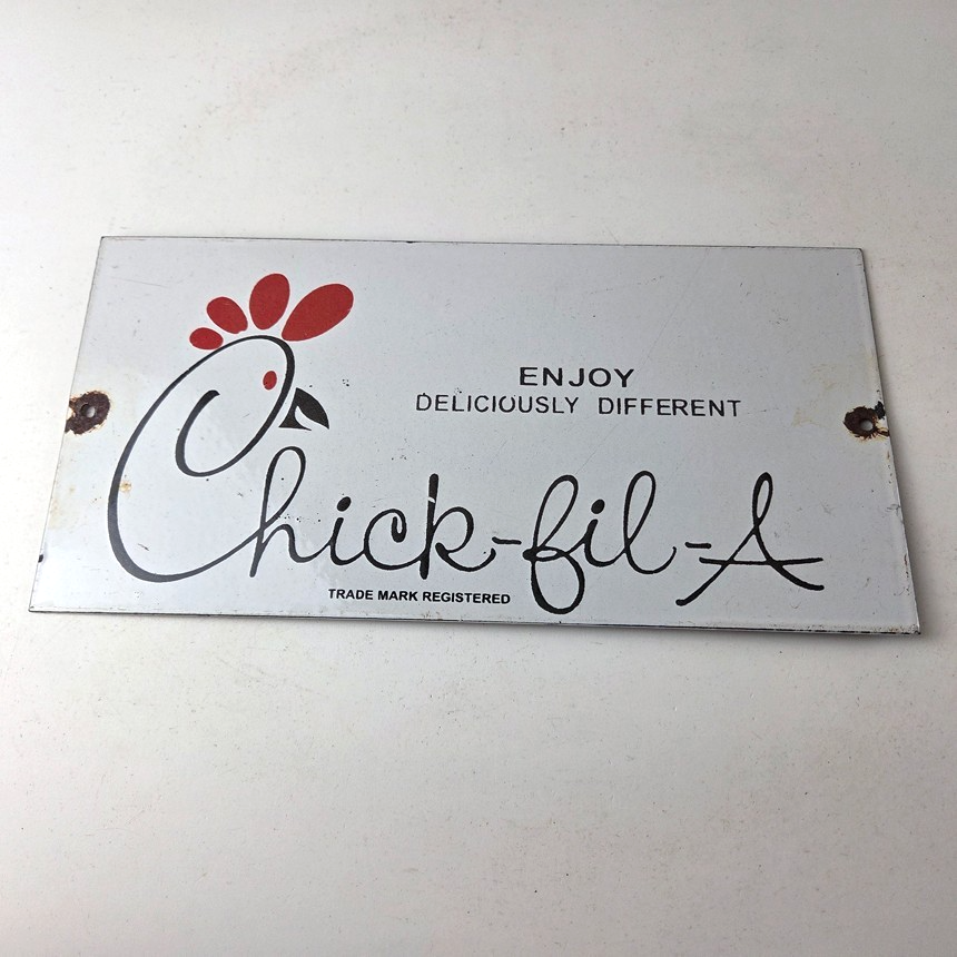Vintage Chick Fil A Sign - Chicken Fast Food Porcelain Gas Pump Sign - Image 15
