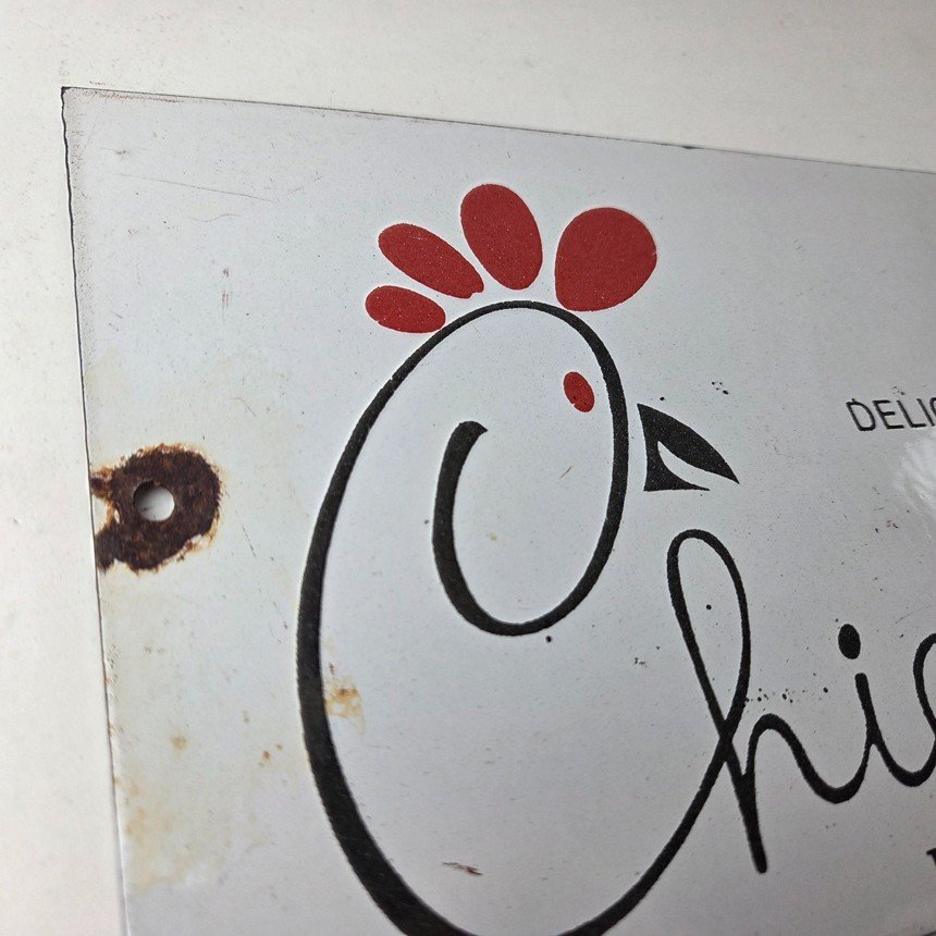 Vintage Chick Fil A Sign - Chicken Fast Food Porcelain Gas Pump Sign - Image 5