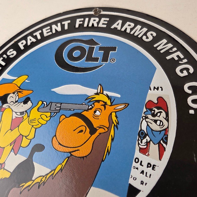 Vintage Colt Revolvers Porcelain Sign - Gun Fire Arms Gas Pump Plate Sign - Image 12