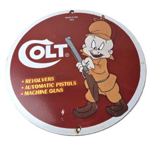 Vintage Colt Sign - Firearm Hunting Rabbit Porcelain Gas Oil Pump Plate Sign
