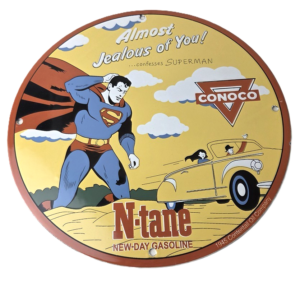 Vintage Conoco Gas Sign - Comics Porcelain Gas Pump Superman Gasoline Sign