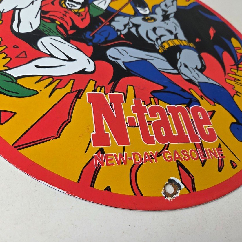 Vintage Conoco Gasoline Porcelain Sign - Batman Robin Comic Gas Pump Sign - Image 11
