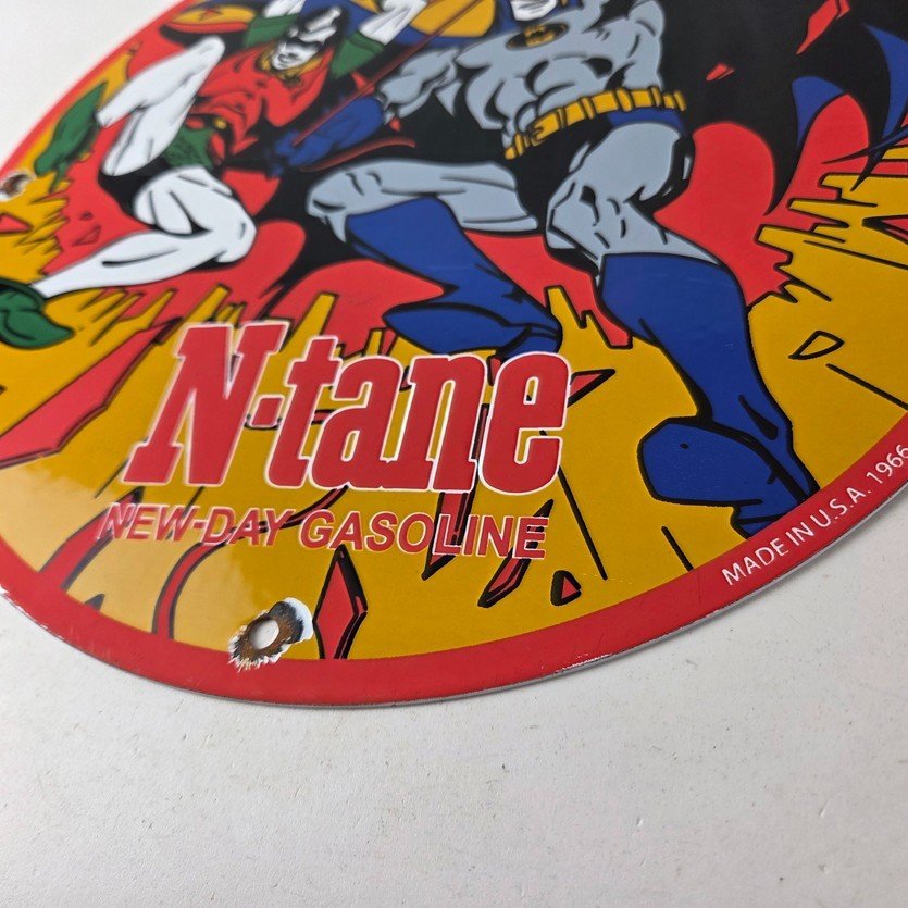 Vintage Conoco Gasoline Porcelain Sign - Batman Robin Comic Gas Pump Sign - Image 14