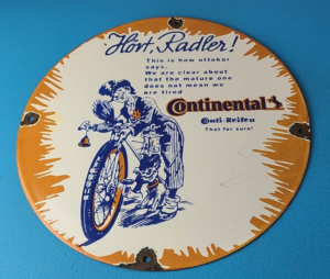 Vintage Continental Porcelain Sign Auto Car Bike Tires Gas Pump Sign 305872169925