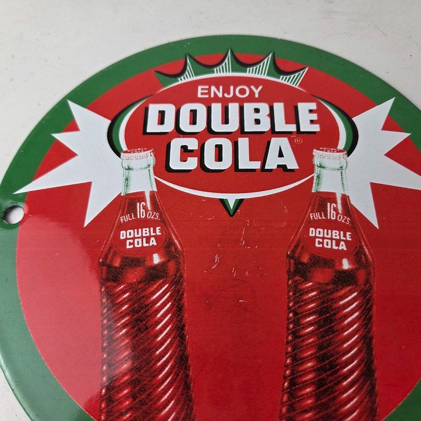 Vintage Double Cola Sign - Soda Cola Beverage Gas Service Station Porcelain Sign - Image 3