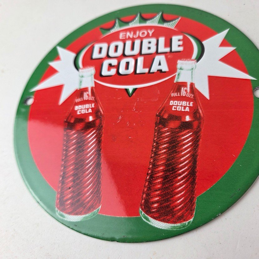 Vintage Double Cola Sign - Soda Cola Beverage Gas Service Station Porcelain Sign - Image 4