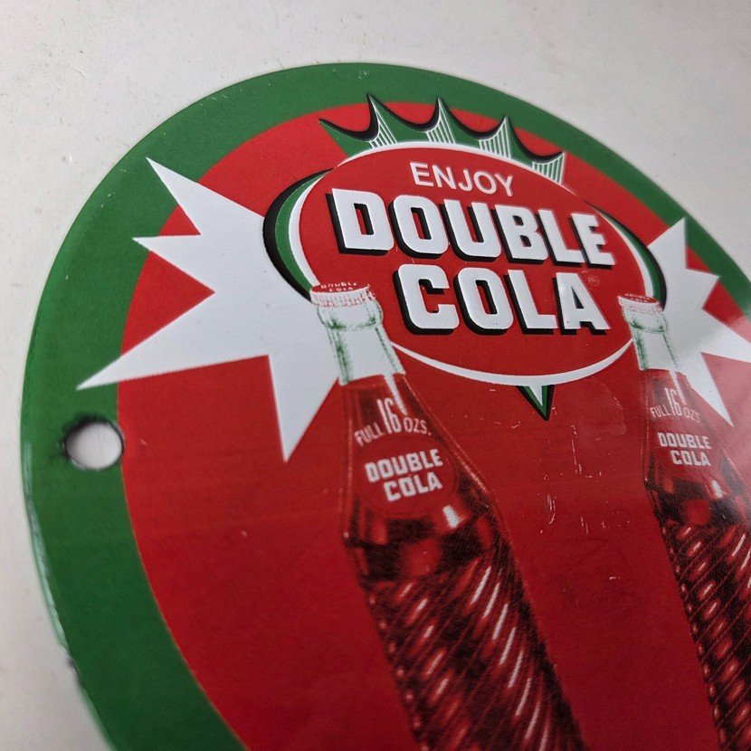 Vintage Double Cola Sign - Soda Cola Beverage Gas Service Station Porcelain Sign - Image 5