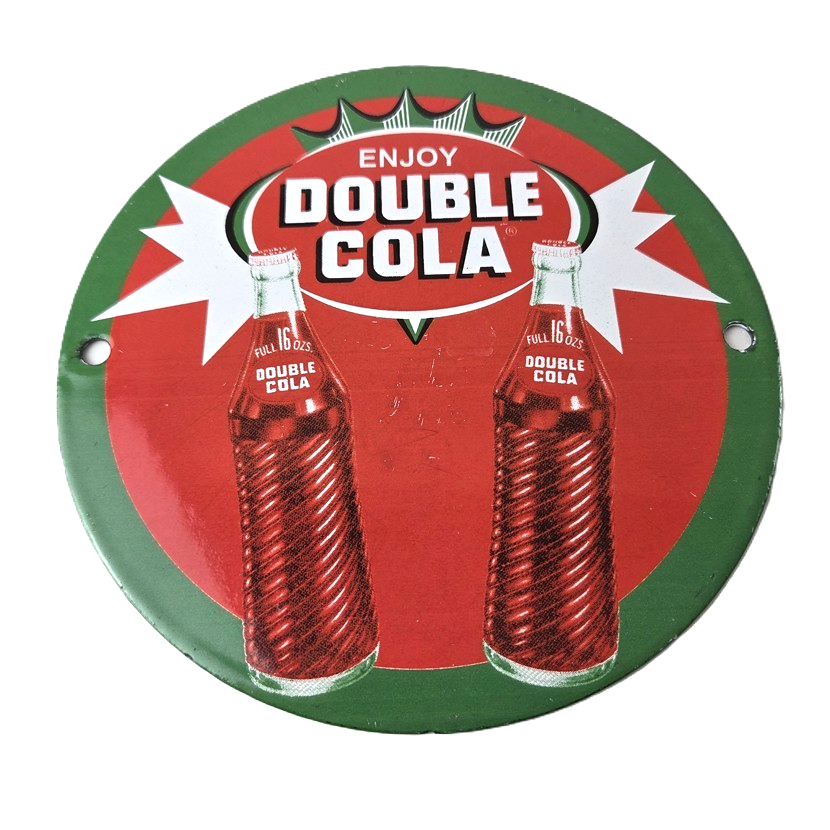 Vintage Double Cola Sign - Soda Cola Beverage Gas Service Station Porcelain Sign