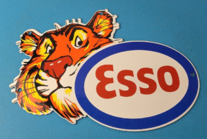 Vintage Esso Gasoline Porcelain Sign Gas Service Station Auto Tiger Tank Sign 305898975195