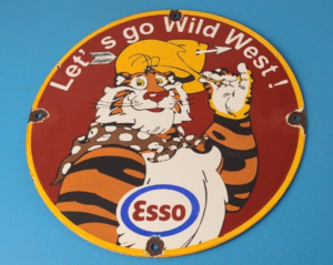 Vintage Esso Gasoline Sign Gas Service Station Auto Tiger Tank Porcelain Sign 305889904585