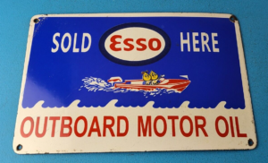 Vintage Esso Gasoline Sign Outboard Oil Sold Here Gas Service Porcelain Sign 305872172655