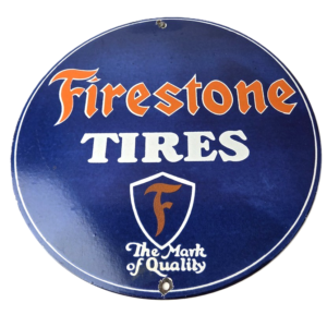 Vintage Firestone Tires Porcelain Sign - Mark of Quality Logo Sign