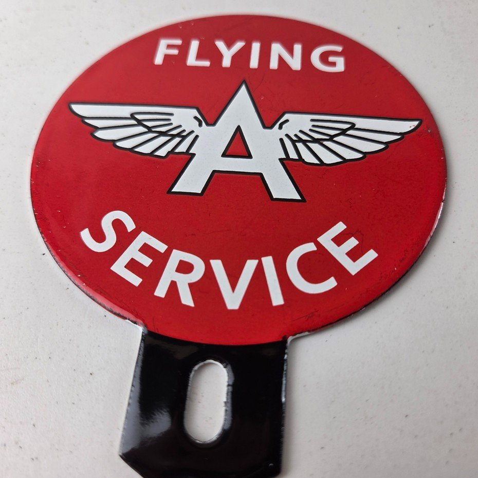 Vintage Flying A Gas Sign Topper - Porcelain License Plate Auto Topper - Image 14