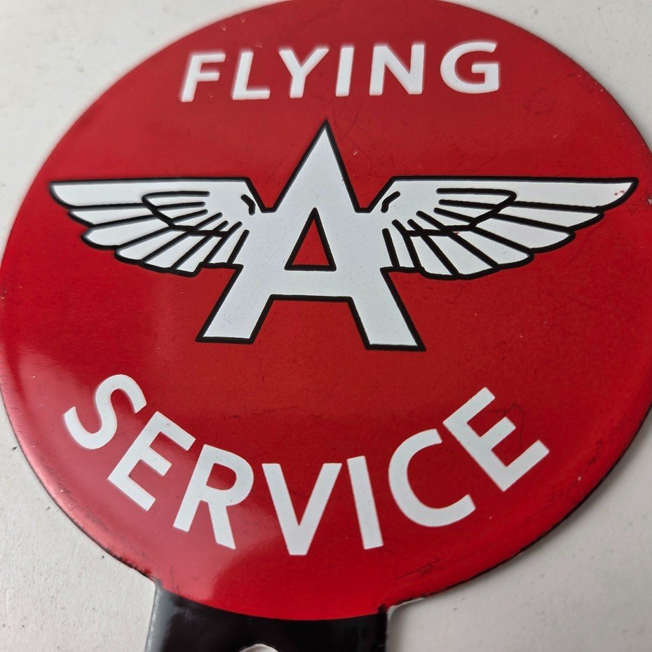 Vintage Flying A Gas Sign Topper - Porcelain License Plate Auto Topper - Image 3