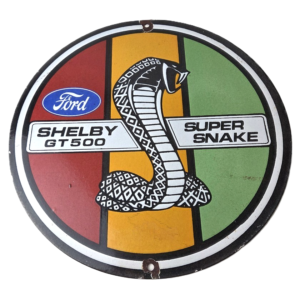 Vintage Ford Motors Porcelain Shelby GT 500 Super Snake Gas Pump Automotive Sign