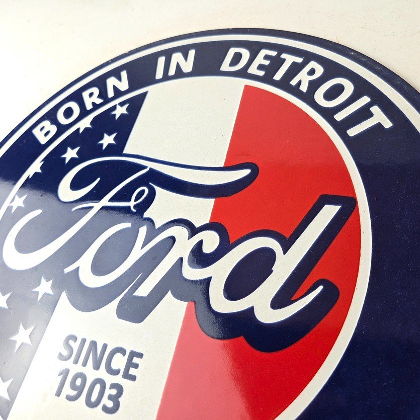 Vintage Ford Motors Sign - Detroit Gas Pump American Automotive Porcelain Sign - Image 12