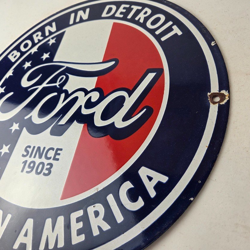 Vintage Ford Motors Sign - Detroit Gas Pump American Automotive Porcelain Sign - Image 13